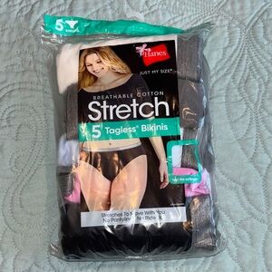 5X Hanes Cotton Stretch Bikinis - Black, White, Pink